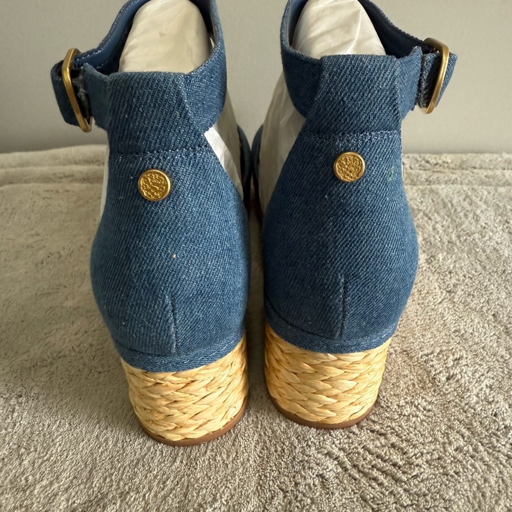 Vince Camuto Adjustable Wedge Sandals Meterry Denim 9M JUTE ROPE SIDES NEW - Picture 6 of 8